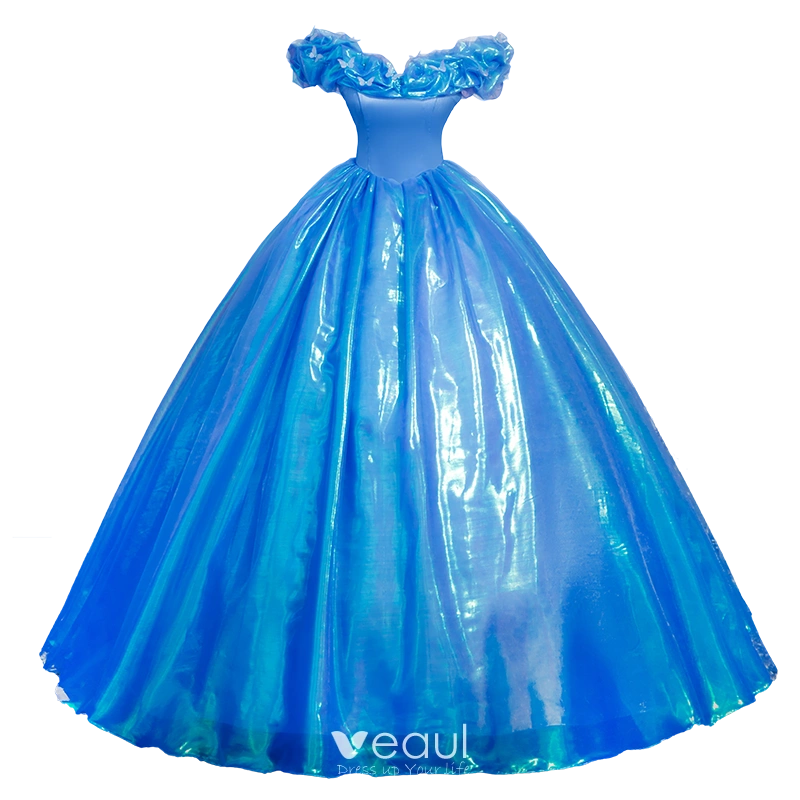 Cinderella Chic Beautiful Pool Blue Butterfly Appliques Prom Dresses 2023 Ball Gown Long