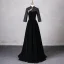 Chinese style Black Prom Dresses 2024 A-Line / Princess High Neck Short Sleeve Backless Floor-Length / Long Prom Formal Dresses