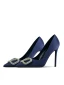 Chic / Beautiful Navy Blue Rhinestone Evening Party Pumps 2024 Leather 10 cm Stiletto Heels Pointed Toe Pumps High Heels