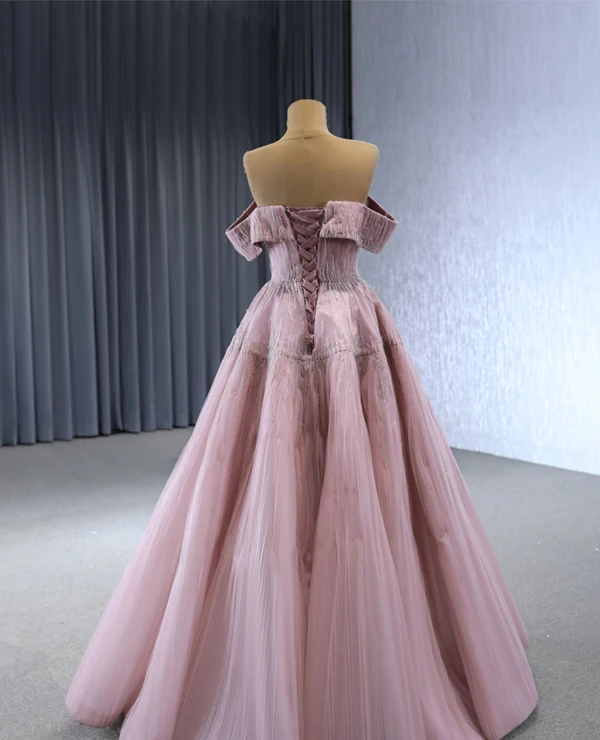 High-end Sage Green Beading Prom Dresses 2024 Ball Gown Off-The-Shoulder Sleeveless Backless Floor-Length / Long Prom Formal Dresses