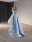 Fashion Sky Blue Beading Pearl Sequins Cascading Ruffles Prom Dresses 2024 Ball Gown Spaghetti Straps Sleeveless Backless Floor-Length / Long Prom Formal Dresses
