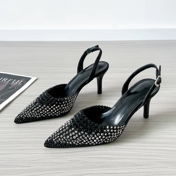 Charming Black Evening Party Rhinestone Womens Shoes 2026 9 cm Stiletto Heels Pointed Toe High Heels