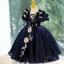Chic / Beautiful Navy Blue Beading Sequins Birthday Flower Girl Dresses 2023 Ball Gown Scoop Neck Puffy Short Sleeve Backless Floor-Length / Long Flower Girl Dresses