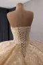 Luxury / Gorgeous Bling Bling Champagne Beading Sequins Lace Flower Cascading Ruffles Wedding Dresses 2026 Ball Gown Strapless Sleeveless Backless Chapel Train
