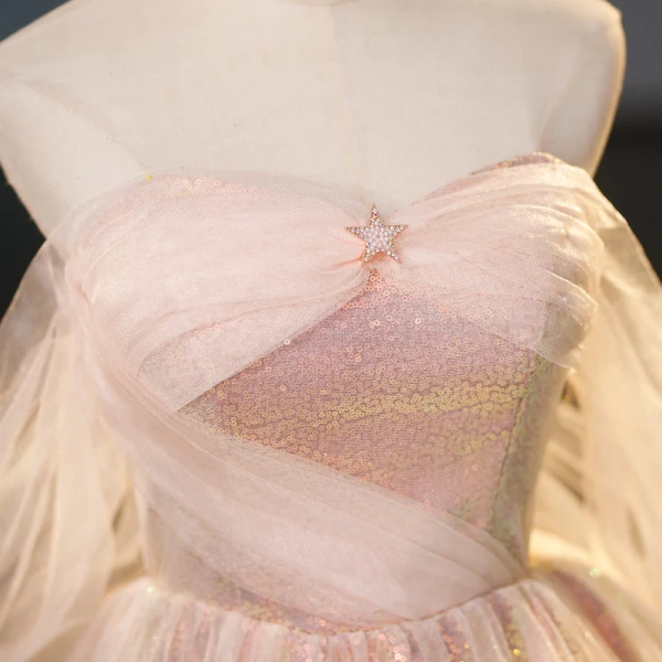 Charmant Rosa Pailletten Ballkleider 2023 Ballkleid Bandeau Ärmellos Rückenfreies Lange Ball Festliche Kleider