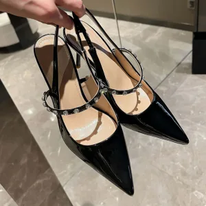 Fashion Black Summer Evening Party Womens Sandals 2022 Rhinestone 9 Cm Stiletto Heels Pointed Toe Sandals High Heels