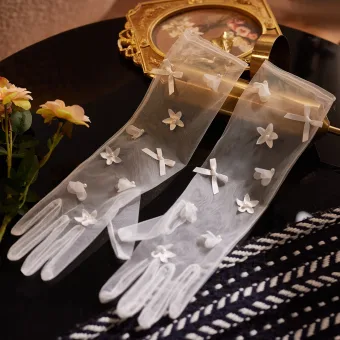 Modest Simple White Appliques Bow Tulle Wedding Bridal Gloves 2026