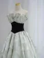 Chic / Beautiful Sage Green Printing Satin Prom Dresses 2023 A-Line / Princess Strapless Sleeveless Backless Floor-Length / Long Prom Formal Dresses