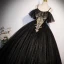 Bling Bling Noire Paillettes Robe De Bal 2023 Robe Boule Bretelles Spaghetti Manches Courtes Dos Nu Longue Promo Robe De Ceremonie