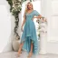 Simple Bleu Paillettes Asymétrique Robe De Bal 2024 Princesse V-Cou Manches Courtes Promo Robe De Ceremonie