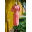 Chinese style Watermelon Tea-length Prom Cheongsam 2024 Trumpet / Mermaid High Neck Bell sleeves