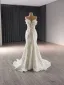 Luxury / Gorgeous White Handmade  Beading Sequins Pearl Flower Chapel Train Wedding Dresses 2024 Trumpet / Mermaid Strapless Sleeveless Backless Wedding