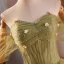 Modest / Simple Sage Green Appliques Prom Dresses 2024 Ball Gown Off-The-Shoulder Short Sleeve Backless Sweep Train Prom Formal Dresses
