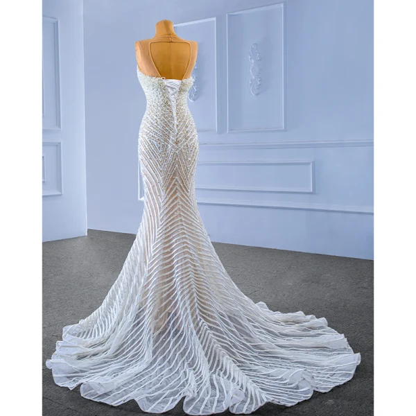Luxury / Gorgeous White Beading Pearl Wedding Dresses 2022 Trumpet / Mermaid Scoop Neck Sleeveless Backless Court Train Wedding