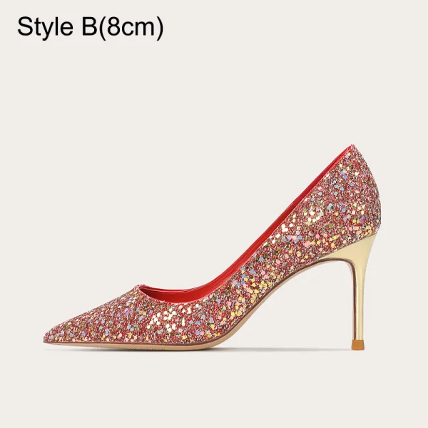 Sexy Multifarben Pailletten Leder Rot Brautschuhe 2023 10 cm Stilettos Spitzschuh Hochzeit Pumps Hochhackige