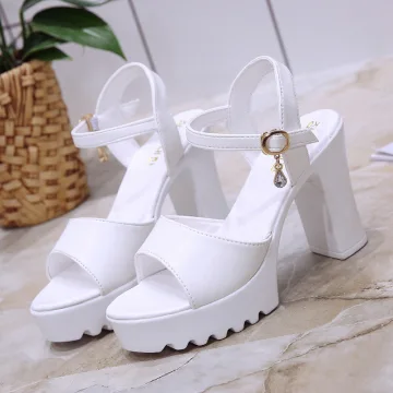 Mode Witte Straatkleding Sandalen Dames 2022 Enkelband Waterdichte 10 Cm Dikke Hak Peep Toe Sandalen