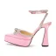 Schöne Rosa Strass Schleife Knöchelriemen Brautschuhe 2022 11 cm Stilettos Spitzschuh Hochzeit Hochhackige