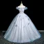 Bling Bling Sky Blue Beading Appliques Sequins Prom Dresses 2025 Ball Gown Off-The-Shoulder Short Sleeve Backless Floor-Length / Long Formal Dresses