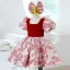 Elegant Burgundy Floral Short Flower Girl Dresses 2022 Ball Gown Square Neckline Short Sleeve Bow Flower Girl Dresses