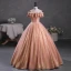 Sparkly Candy Pink Sequins Prom Dresses 2023 Ball Gown Scoop Neck Ruffle Short Sleeve Backless Floor-Length / Long Prom Formal Dresses