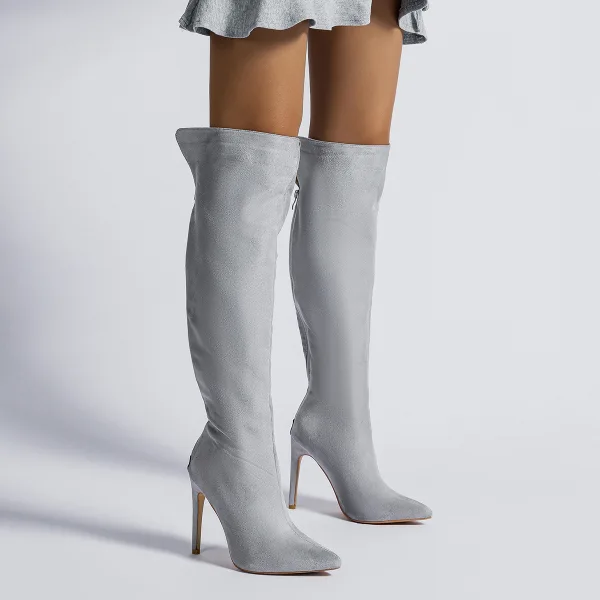 Chic / Beautiful Black Suede Street Wear Winter Womens Boots 2023 11 cm Stiletto Heels Pointed Toe Boots High Heels