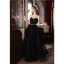 Charming Black Sequins Prom Dresses 2022 A-Line / Princess Organza Strapless Sleeveless Backless Rhinestone Sash Floor-Length / Long Prom Formal Dresses
