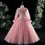 Chic / Beautiful Candy Pink Evening Party Flower Girl Dresses 2022 Ball Gown Scoop Neck Beading Pearl Lace Flower Sequins Long Sleeve Floor-Length / Long Flower Girl Dresses
