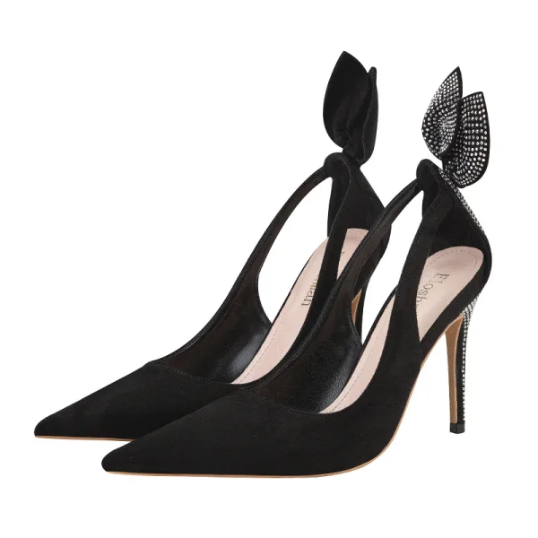 Fashion Black Rhinestone Evening Party Suede Womens Shoes High Heels 2022 10 cm Stiletto Heels Pointed Toe Womens Shoes