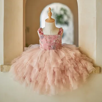 Mooie Prachtige Blozen Roze Parel Rhinestone Cascading Ruches Korte Verjaardag Bloemenmeisjes Jurken 2024 Baljurk Vierkante Halslijn Mouwloos Ruglooze