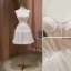 Sexy Nude Pearl Pierced Evening Party Party Dresses 2022 A-Line / Princess Spaghetti Straps Sleeveless Backless Short Party Dresses