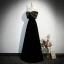 Elegante Schwarz Samt Pailletten Abendkleider 2023 A Linie Bandeau Ärmellos Rückenfreies Lange Abend Festliche Kleider