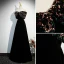 Elegante Schwarz Samt Pailletten Abendkleider 2023 A Linie Bandeau Ärmellos Rückenfreies Lange Abend Festliche Kleider