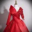 Elegant Red Appliques Beading Sequins Prom Dresses 2025 Ball Gown Scoop Neck Long Sleeve Backless Floor-Length / Long Formal Dresses