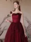 Chic / Beautiful Burgundy Appliques Prom Dresses 2024 A-Line / Princess Strapless Sleeveless Backless Floor-Length / Long Prom Formal Dresses