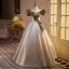 Elegant Satin Prom Dresses 2024 Ball Gown Off-The-Shoulder Short Sleeve Backless Floor-Length / Long Prom Formal Dresses