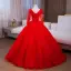 Vintage / Retro Red Sequins Lace Flower Appliques Prom Dresses 2024 Ball Gown V-Neck Long Sleeve Backless Floor-Length / Long Prom Formal Dresses
