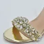 Charmant Glitzernden Gold Strass Pailletten Brautschuhe 2022 Knöchelriemen 10 cm Thick Heels Peeptoes Hochzeit Sandaletten Hochhackige