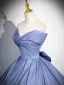 Chic / Beautiful Glitter Sky Blue Prom Dresses 2024 Ball Gown Strapless Sleeveless Backless Bow Floor-Length / Long Prom Formal Dresses