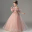 Chic / Beautiful Blushing Pink Beading Sequins Prom Flower Girl Dresses 2022 A-Line / Princess Scoop Neck Short Sleeve Floor-Length / Long Flower Girl Dresses