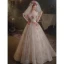 Flower Fairy White Rhinestone Appliques Prom Dresses 2023 A-Line / Princess Off-The-Shoulder Short Sleeve Backless Floor-Length / Long Prom Formal Dresses