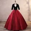 Ethnisch Burgunderrot Pailletten Satin Stickerei Ballkleider 2023 Ballkleid Eckiger Ausschnitt 3/4 Ärmel Strass Rückenfreies Ball Lange Festliche Kleider