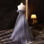 High-end Charming Lavender Beading Rhinestone Prom Dresses 2023 A-Line / Princess Off-The-Shoulder Sleeveless Backless Floor-Length / Long Formal Dresses
