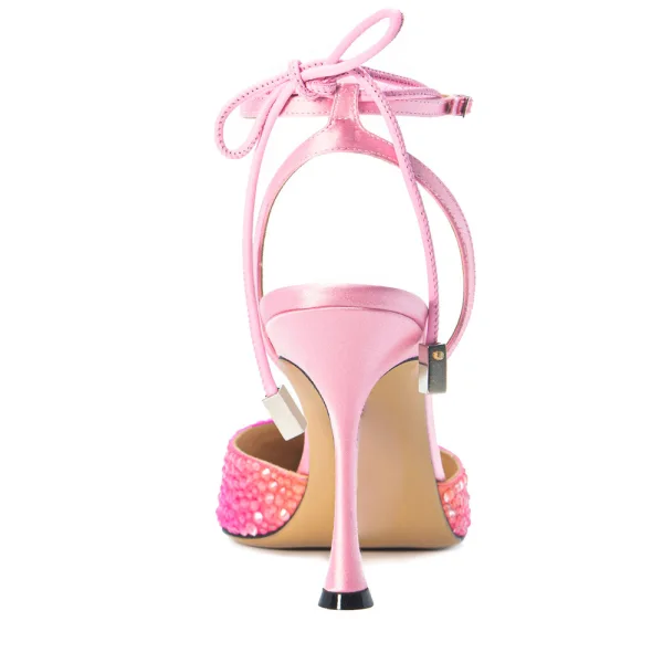Sexy Pearl Pink Evening Party Womens Sandals 2023 Ankle Strap Bow 8 cm Stiletto Heels Pointed Toe Sandals High Heels