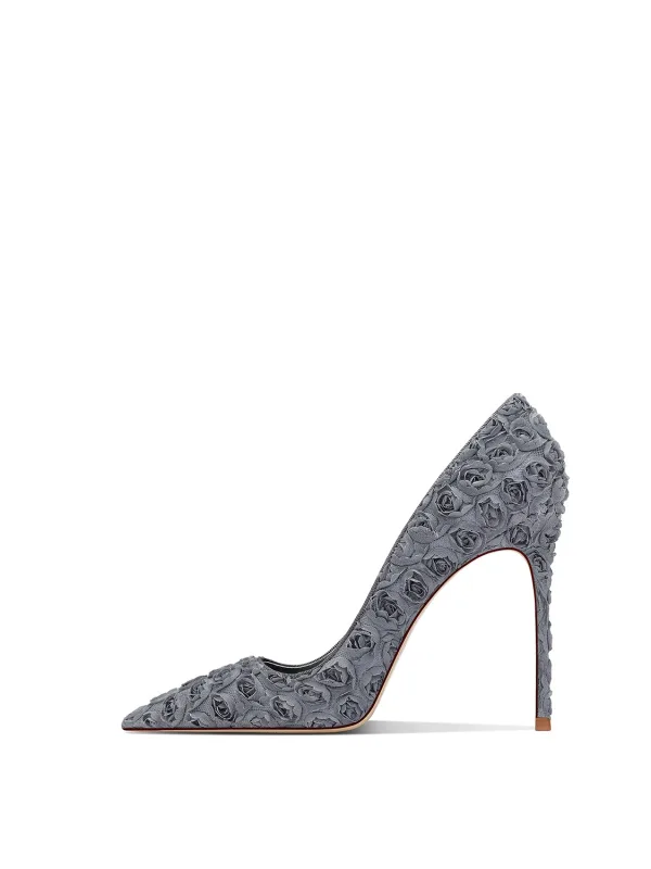 Chic / Belle Gris Promo Fleur Escarpins 2025 Cuir 10 cm Talons Aiguilles À Bout Pointu Escarpins Talons Hauts