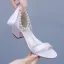 Fashion Champagne Pearl Ankle Strap Bow Satin Wedding Shoes 2024 5 cm Thick Heels Open / Peep Toe Wedding Sandals High Heels