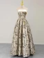 Chinese style Champagne Printing Prom Dresses 2024 A-Line / Princess Strapless Sleeveless Backless Floor-Length / Long Prom Formal Dresses