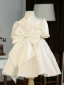 Chic / Beautiful White Pearl Bow Birthday Short Flower Girl Dresses 2023 A-Line / Princess Scoop Neck Short Sleeve