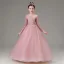 Elegant Candy Pink Beading Sequins Rhinestone Lace Flower Birthday Flower Girl Dresses 2025 Ball Gown Scoop Neck 3/4 Sleeve Floor-Length / Long