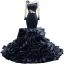 High-end Black Beading Rhinestone Sequins Evening Dresses 2022 Trumpet / Mermaid Scoop Neck Long Sleeve Cascading Ruffles Royal Train Evening Party Formal Dresses