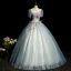 Elegant Grey Beading Pearl Lace Flower Prom Dresses 2023 Ball Gown Scoop Neck Tassel Short Sleeve Backless Floor-Length / Long Prom Formal Dresses
